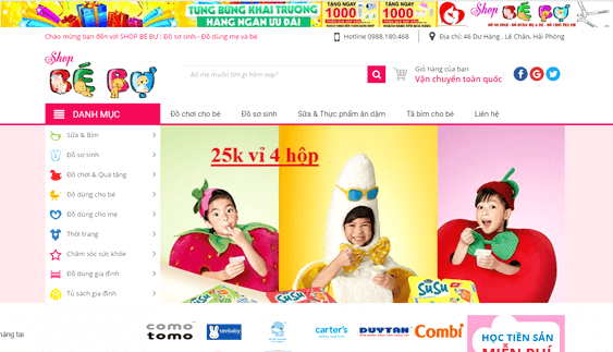 Mẫu Website Shop đồ cho Mẹ và Bé đẹp Shopbebu.vn